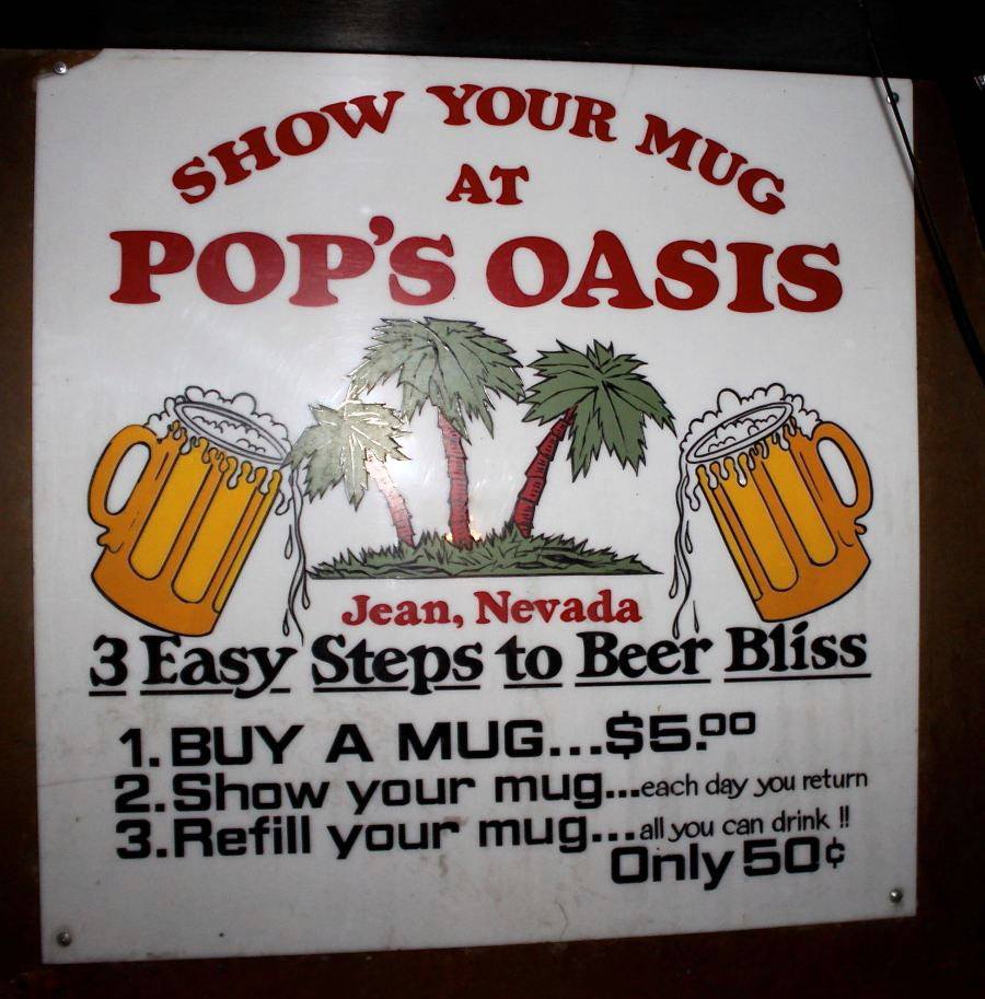 Pop's Oasis Show Your Mug beer promotion sign